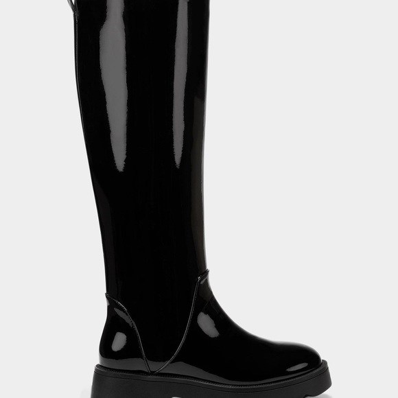 AEROSOLES SLALOM LUG SOLE KNEE HI GLOSSY RAIN BOOTS NWT SZ 8 - Picture 5 of 5
